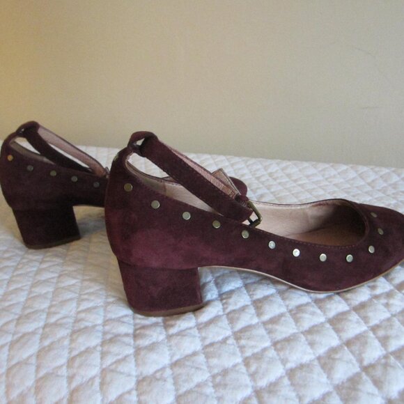 MADEWELL burgundy suede studded ankle strap block heel shoe – Sz 6 - Picture 2 of 8
